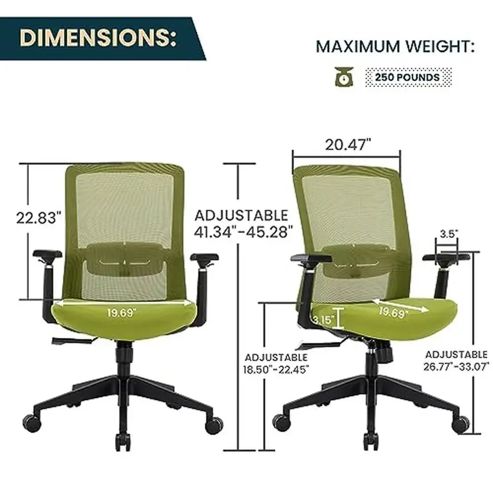 Silla de oficina ergonómica giratoria de malla con respaldo medio, altura ajustable, reposabrazos, silla de conferencia, ligera, duradera, portátil, Ingram