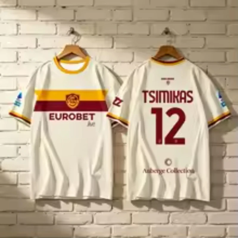 26-27 Season Roma Team Kit Away Style 3D Digital Print Quick Drying Short Sleeved T-shirt for Male Fans with FamilyMatching