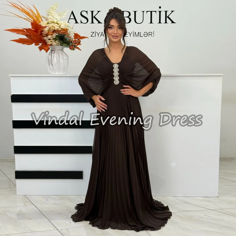 

Элегантное шифоновое трапециевидное платье с драпировкой и бисером длиной до пола, простые вечерние платья в Саудовской Аравии для женщин 2025