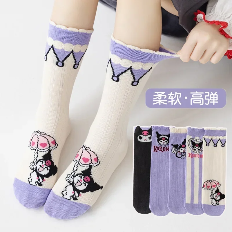 5pcs Kawaii Sanrio Fashion Cinnamoroll Cotton Socks Spring Autumn Cute Kuromi My Melody Mid Tube Cotton Stocking Gifts for Kids