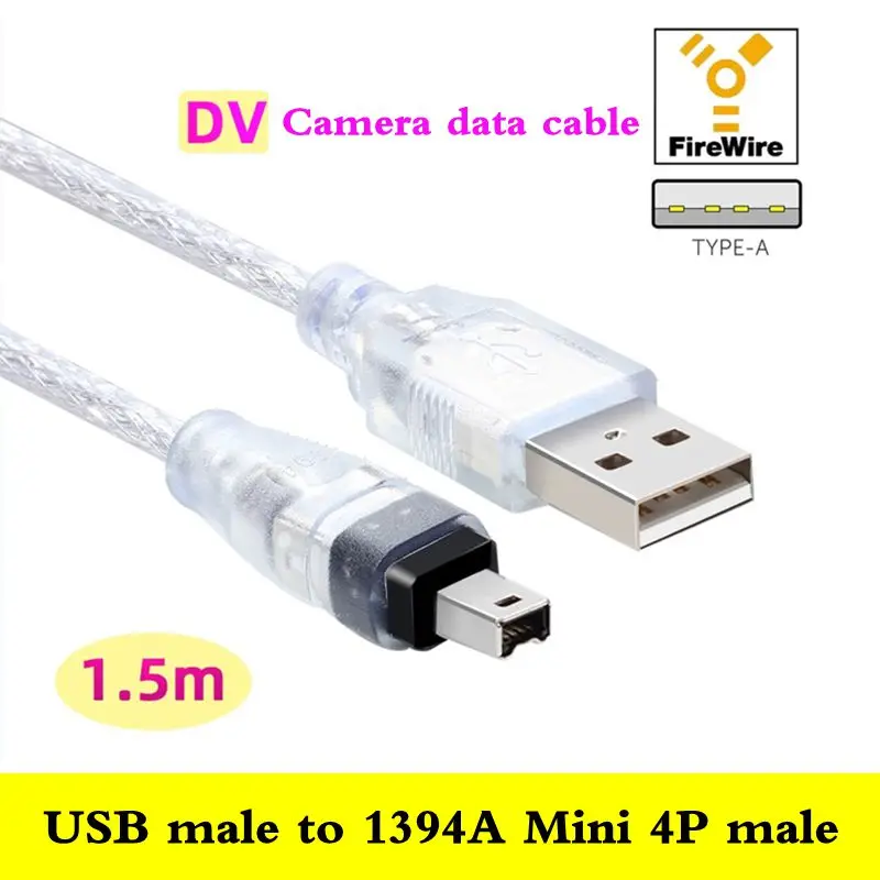 1,5 м IEEE 1394 Firewire USB «папа» на 1394 4P «папа» Кабель для подключения данных DV Кабель для передачи данных подходит для старых камер Sony и т. д.