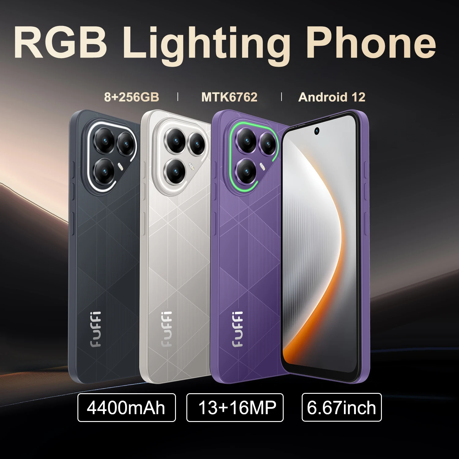جديد RGB تأثير الإضاءة الهاتف المحمول فتح الهاتف الذكي أندرويد 12 6.67 بوصة شاشة ، 8 + 256GB 13 + 16MP 4400mAh لمتجر جوجل بلاي