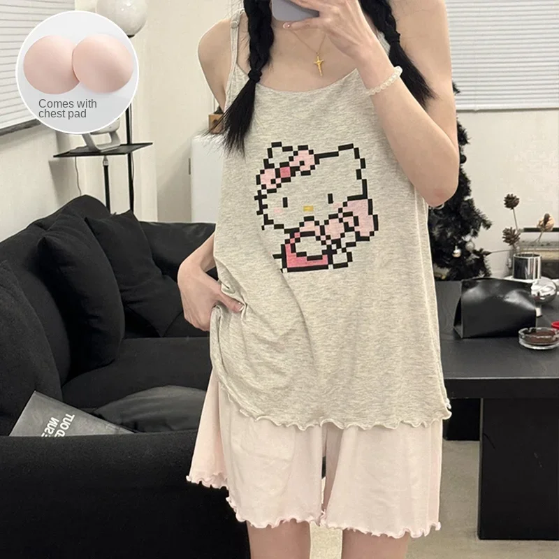 Sanri ohello Kitty Seiden pyjamas Damen Sommer Baumwolle Hosenträger Weste lässig atmungsaktive Damen Pyjamas Homewear Pyjamas Hosen Set