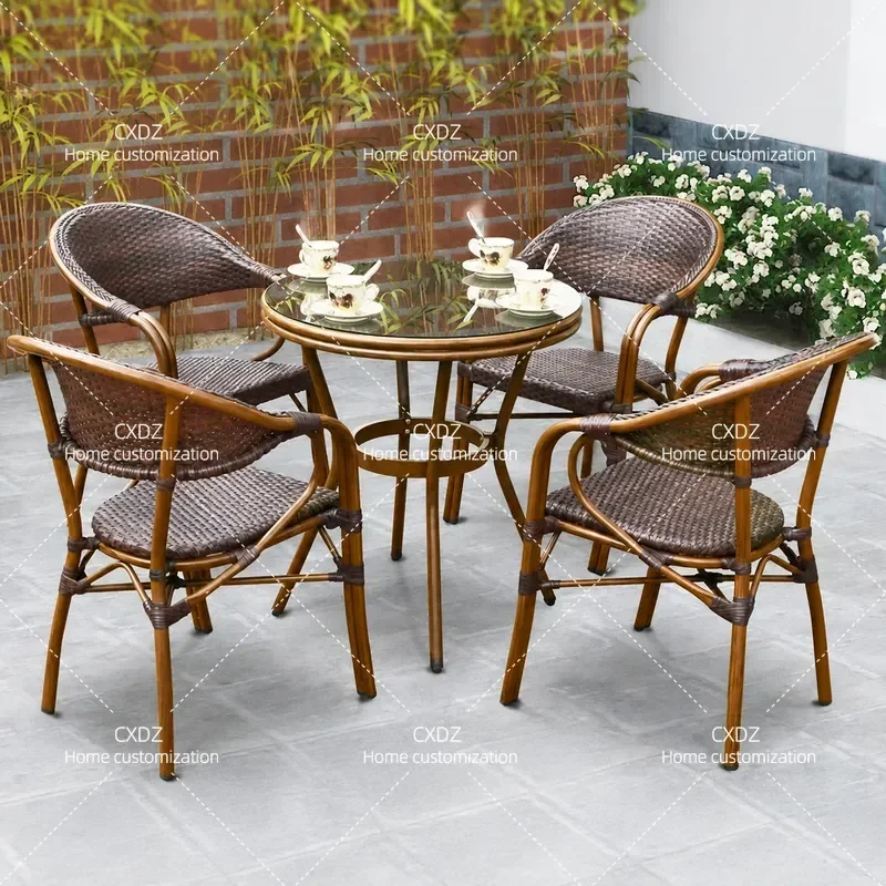 Outdoor Rattan Chair and Table Set 3 Piece Patio Furniture for Courtyard Balcony Coffee Shop Casual Dining