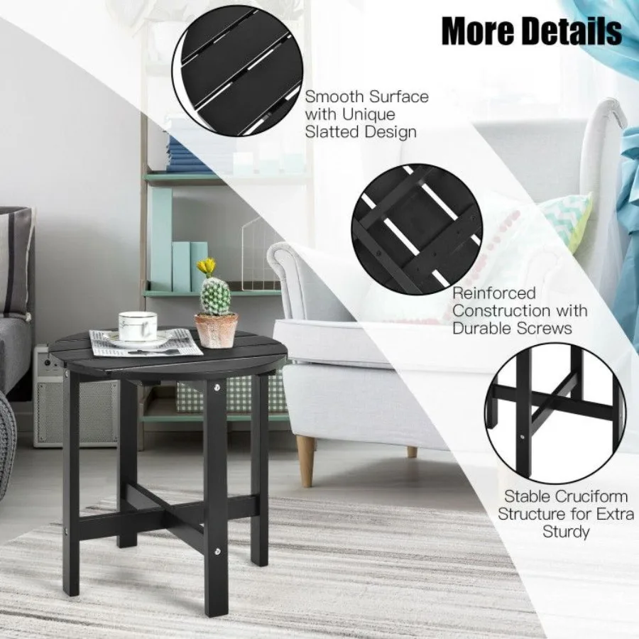 Mesa de centro redonda lateral de ripas de madeira para pátio de 18 polegadas para jardim