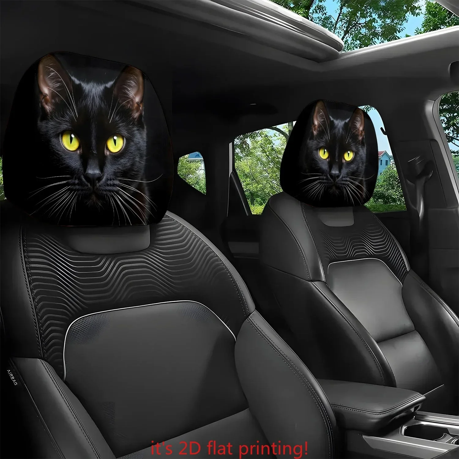 2pcs Headrest Covers Car 2pcs Headrest Covers Ghost ITECHJOY 2Pcs Black Cat Glow Printed Headrest Cover Polyester Cool Car Seat