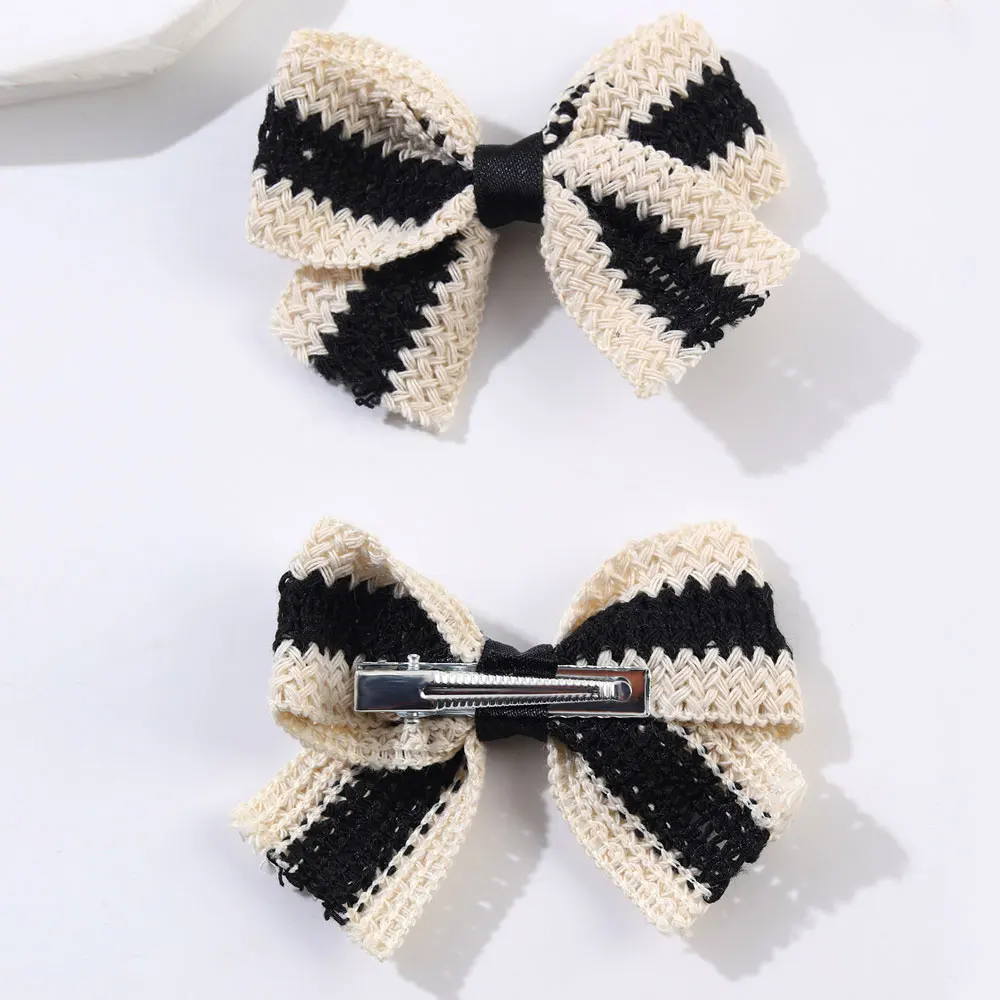 2Pcs Knitted Bow Hair Clip For Girls Classic White Black Bowknot Hairpin Barrettes Kids Headwear Fashion Hair Accessories