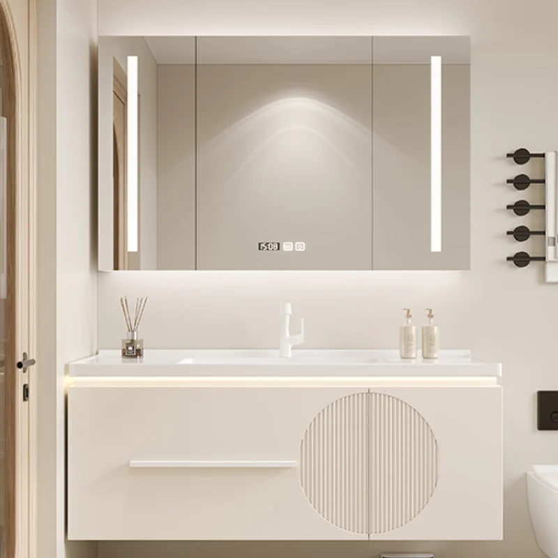 

Cream Style Bathroom Cabinet Light Luxury Modern Simple Combined Ceramic Washbasin Cabinet Hand Washing Mobile Home Furniture