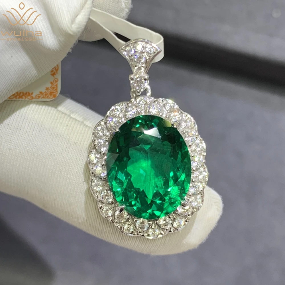 WUIHA 9K Gold Oval 4.86CT GRC Colombia Emerald Gemstone Engagement Anniversary Pendant for Women Gift Fine Jewelry Drop Shipping