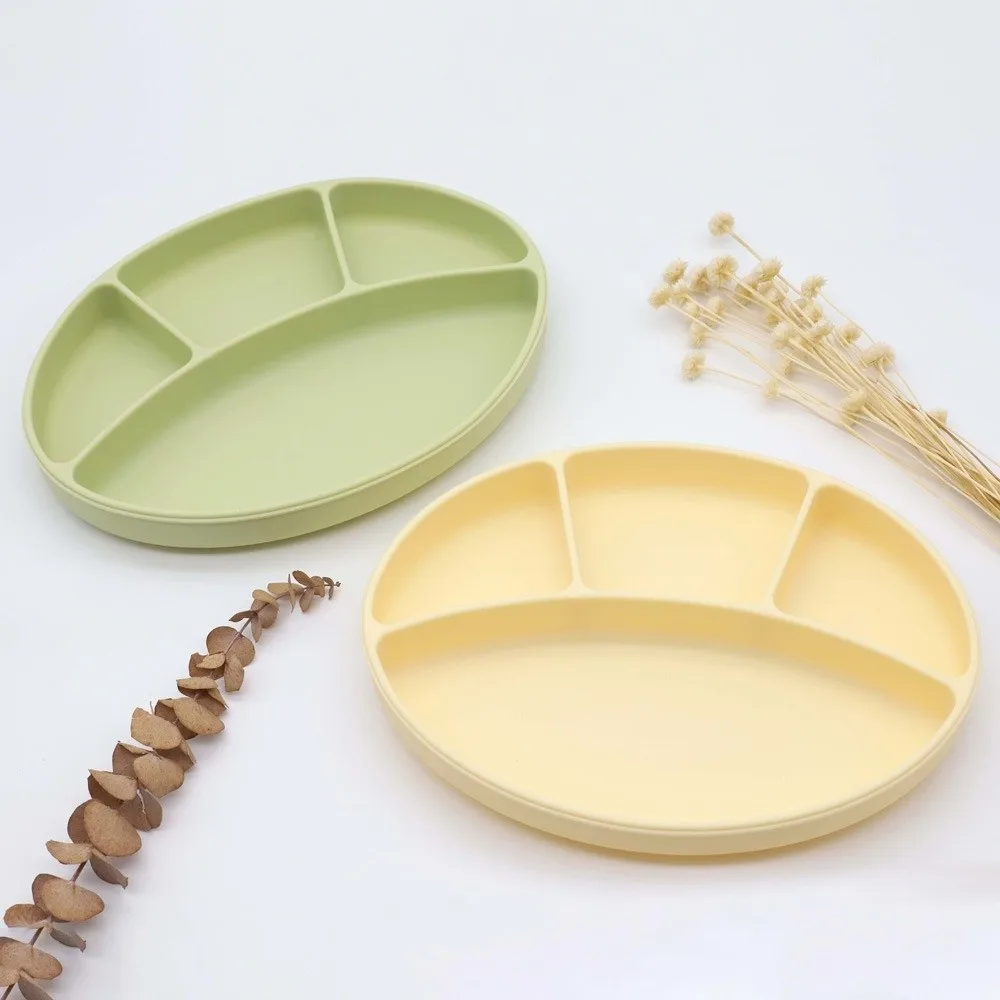 

Портативная нескользящая силиконовая разделенная тарелка, посуда без BPA, тарелка для еды для малышей, водонепроницаемая прочная тарелка для кормления, обучение еде