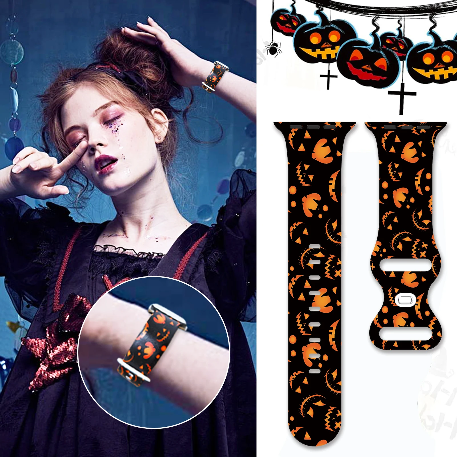 Halloween 5 Printed Strap for Apple Watch 9 8 7 SE 6 Silicone Band Replaceable Bracelet for iWatch 45mm 44mm 42mm 41mm Watchband