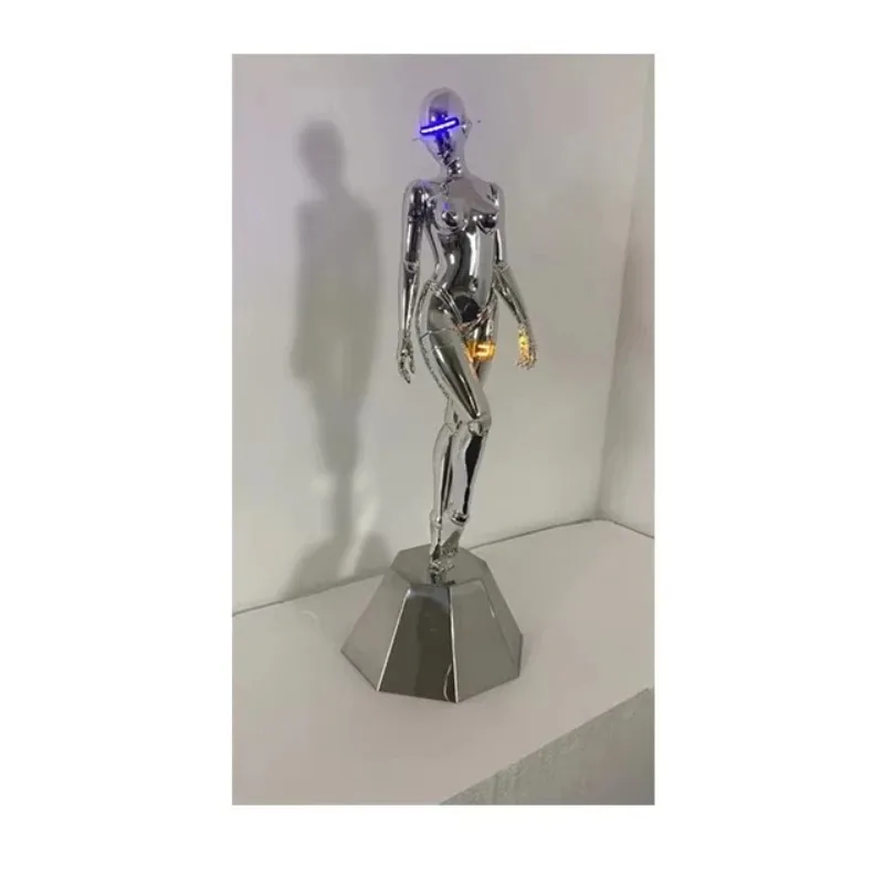 New design glass fiber with lamp female robot action statue sculpture interior decoration creative gift collection