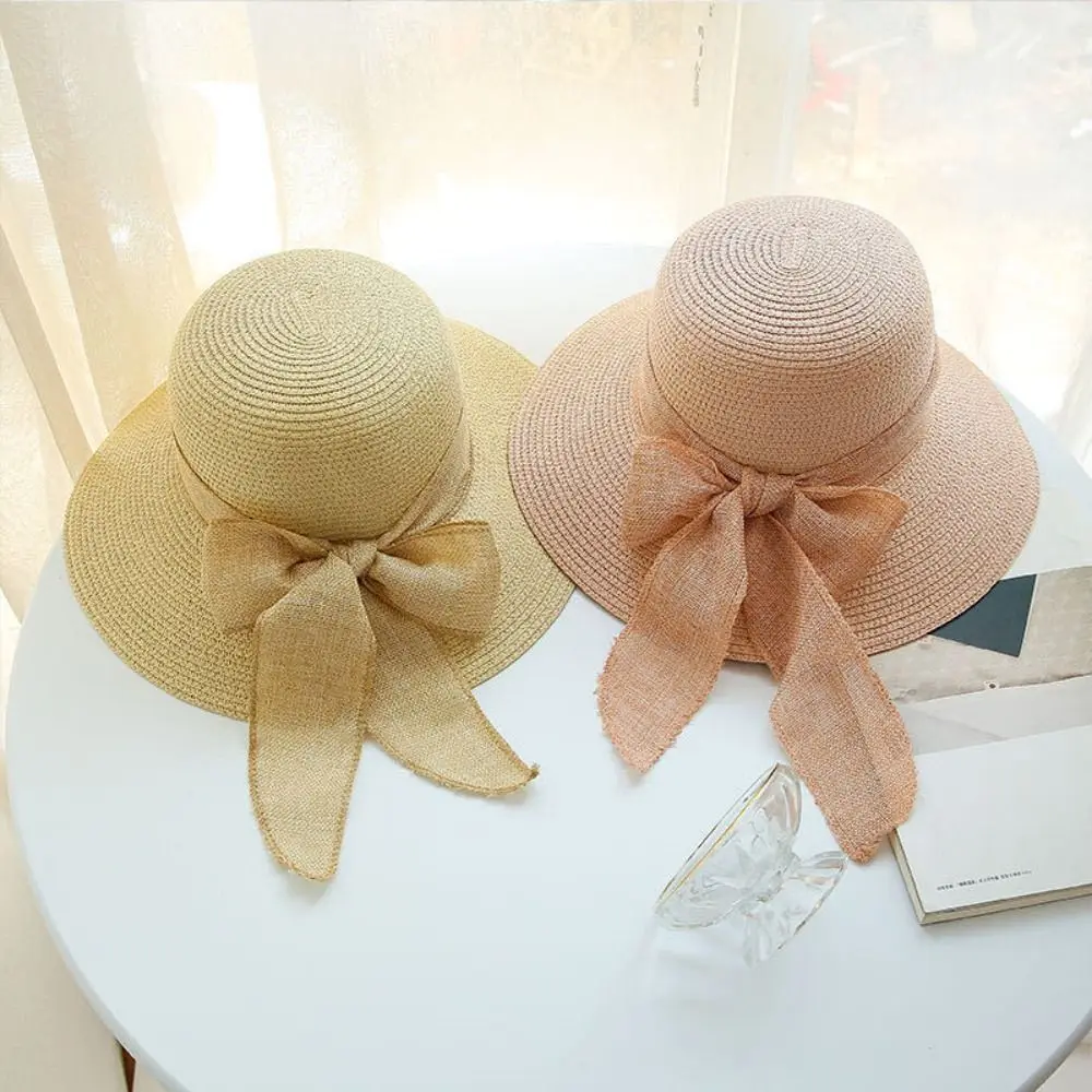 Summer Hats For Women Sun Hat Beach Ladies Fashion Flat Bowknot Panama Lady Casual Sun Hats For Women Straw Hat