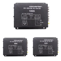 60A/80A/100A Truck Step Down Converter Power Supply Adapter 24V To 12V With Overload For Radio System