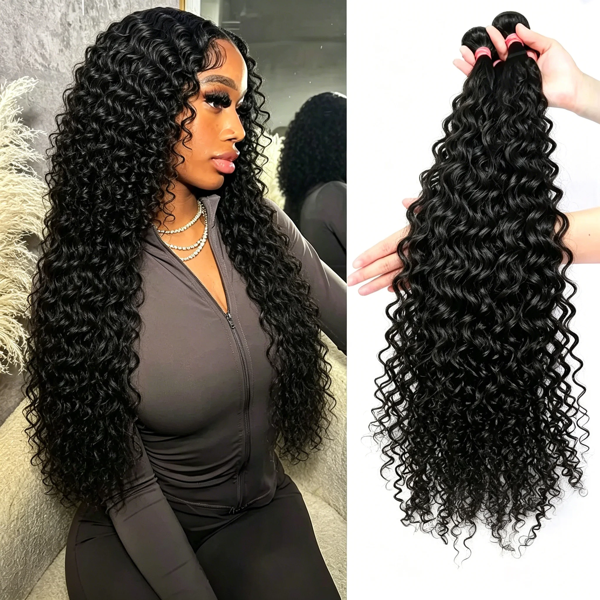

Human Hair Bundle Water Wave Human Hair Bundles Curly Wave Bundles Brazilian Human Hair Natural Color 30 38 Inch 1/3/4Bundles