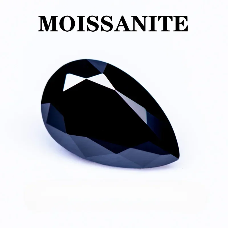 Moissanite batu hitam alami warna pir jimat potongan batu permata berkilau DIY cincin kalung anting bahan utama dengan laporan