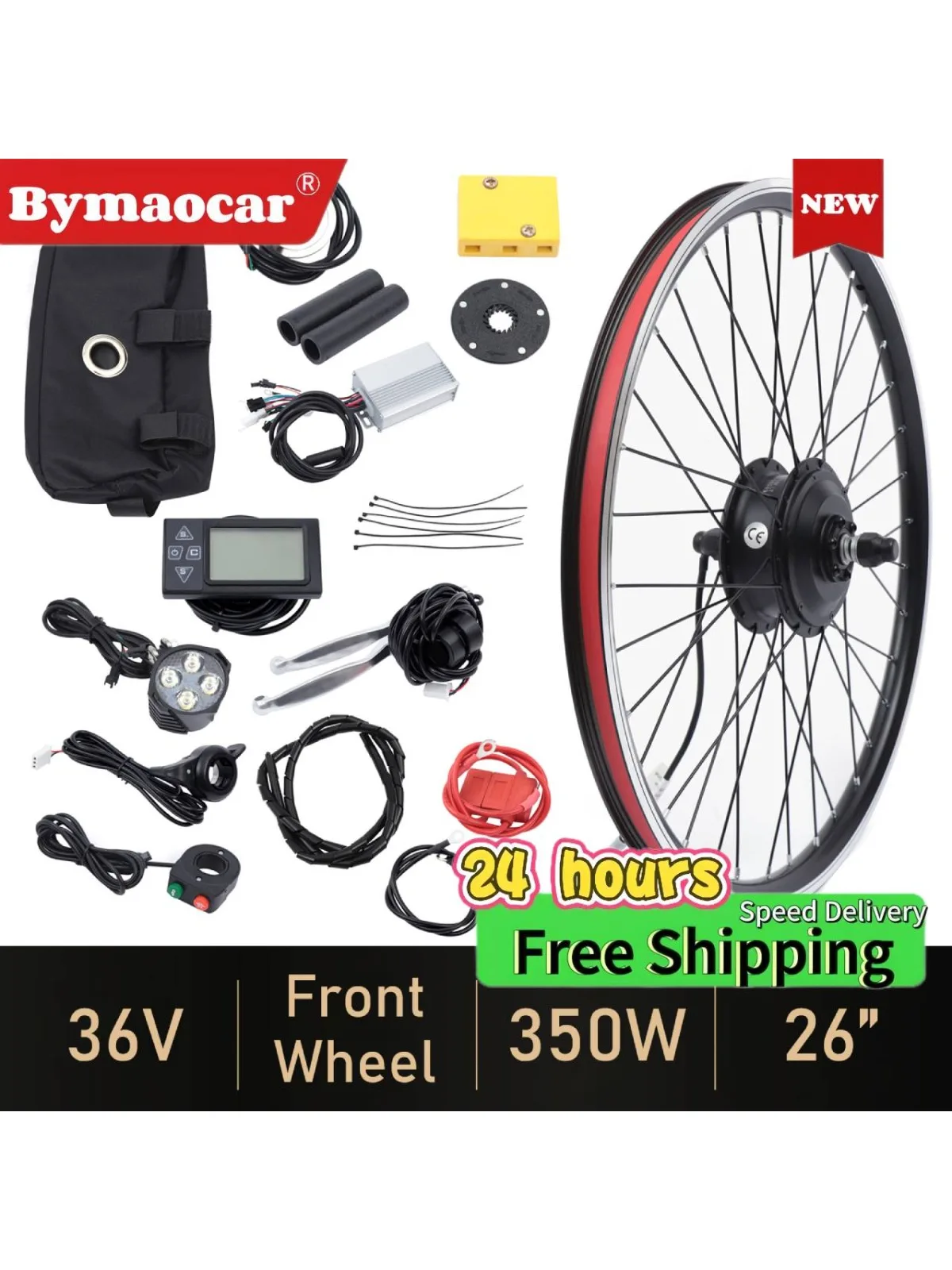 

350 Вт, 36 В, 5 скоростей, регулируемый мотор-концентратор переднего колеса, комплект для переоборудования электрического велосипеда с контроллером ЖК-дисплея для велосипедов 26 дюймов