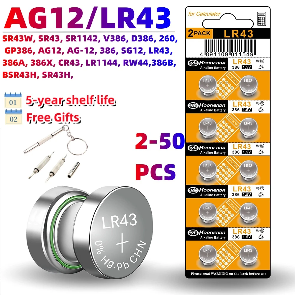 High-Quality LR43 1.5V AG12 Button Cell Battery Long-Lasting & Leak-Proof L1142 SR43 SR43 260 386 for Watch Toys Batteries