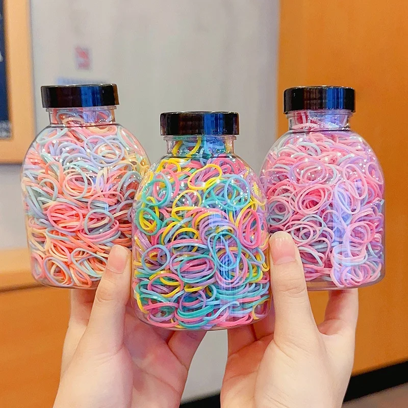 1000pcs/Barrel Cute Candy Color Hair Rope for Kids Korean Style  No Damage Scrunchie Fashionable Girls Hair Accessories