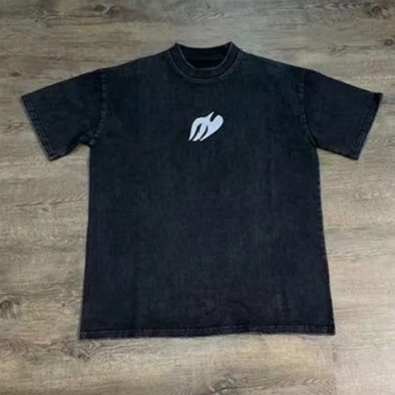 

Heavy Fabric Vintage Washed Black Kanye West T-Shirt Reflective Printing Design Man Woman High Quality Cotton Oversized T Shirt