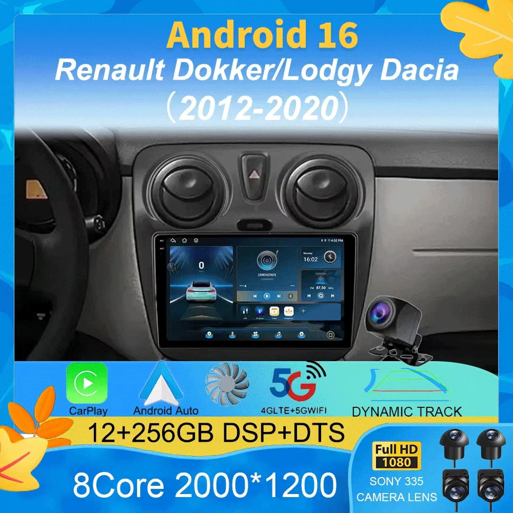 Android 16 Car For Renault Dokker Lodgy Dacia 2012 - 2020 Radio Multimedia Player Android Auto Carplay Head Unit Navigation GPS