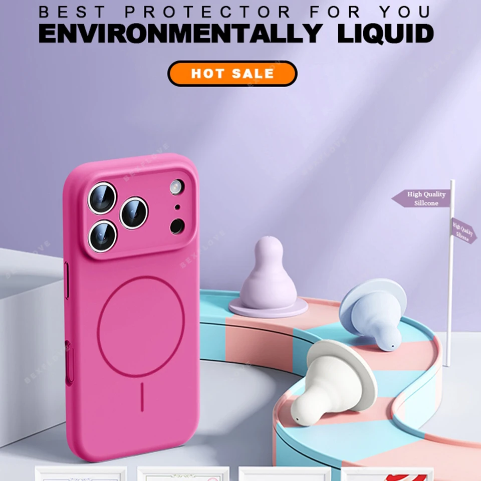 المغناطيسي شريط للرسغ السائل سيليكون جراب هاتف آيفون 11 12 13 16 17 برو ماكس الهواء 15 14 16 زائد 16E Magsafe الحبل غطاء