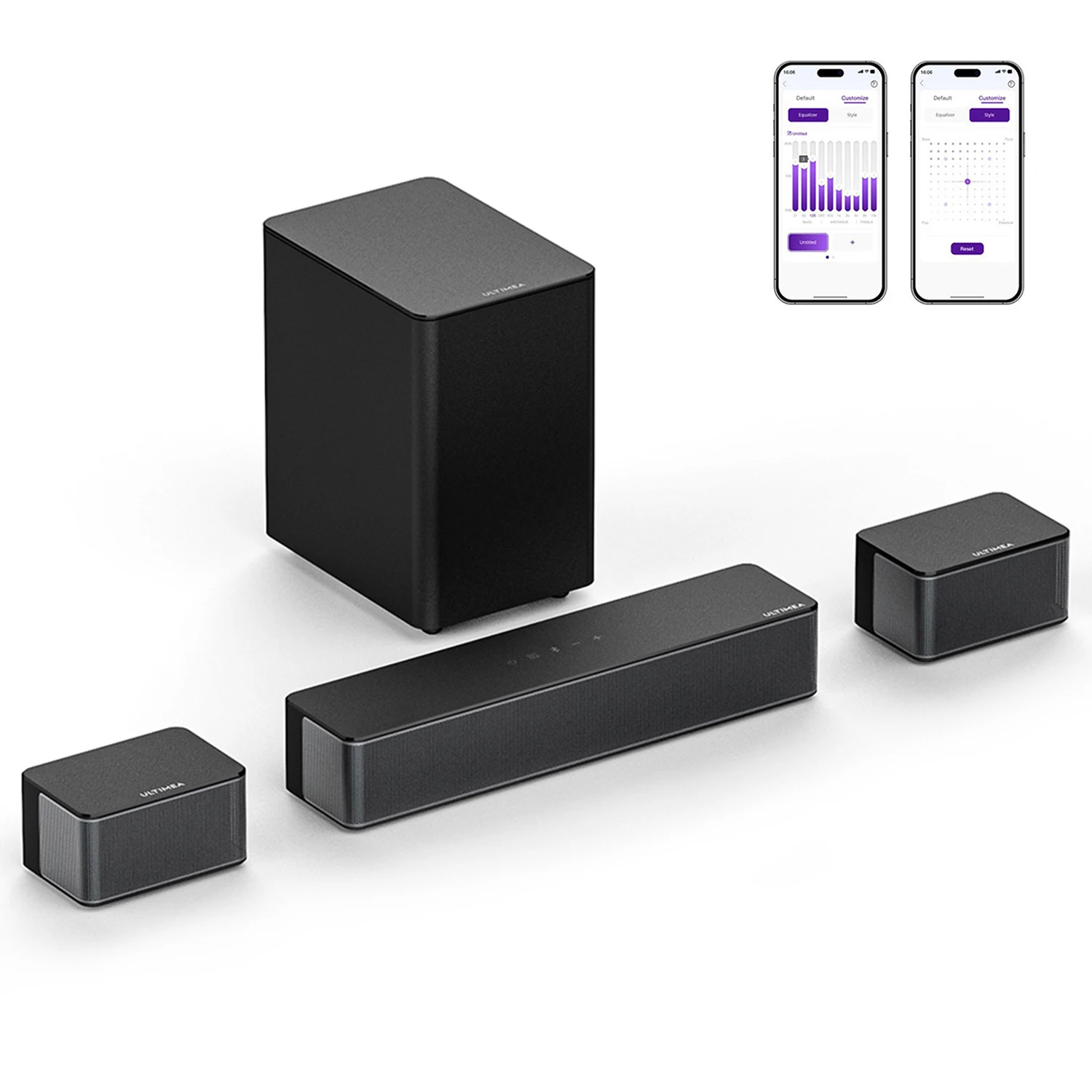ULTIMEA 5.1 Virtuele Surround Soundbar, 3D Surround Sound Systeem, Soundbar voor TV met Subwoofer en Achterluidsprekers, Poseidon D50