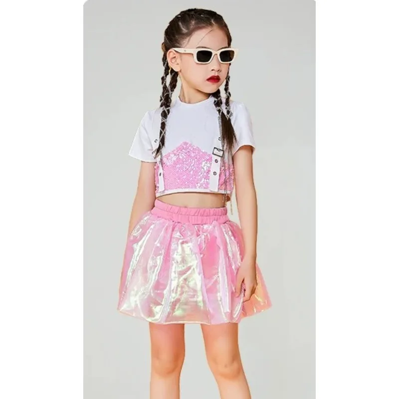 Kids Girls Sequin Jazz Street Dance Costume Modern Stage Performance Competition Outfit Children Dance Clothes Dancewear zym view 6