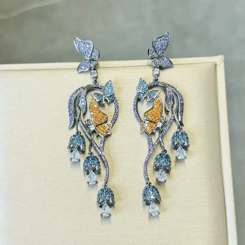 

Bilincolor Luxury Butterfly and Flower Long Tassel Earring for Women