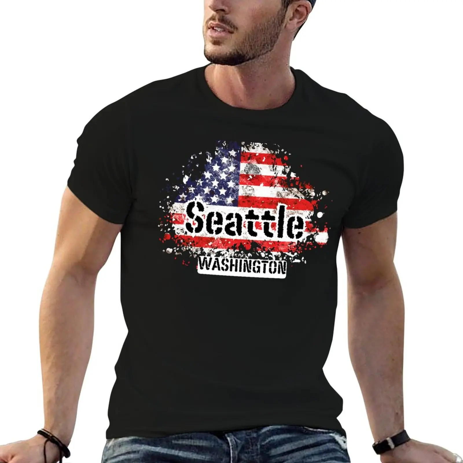 

Seattle Washington state, distressed American flag T-Shirt printed t shirts for man man t shirt graphic T-Shirt