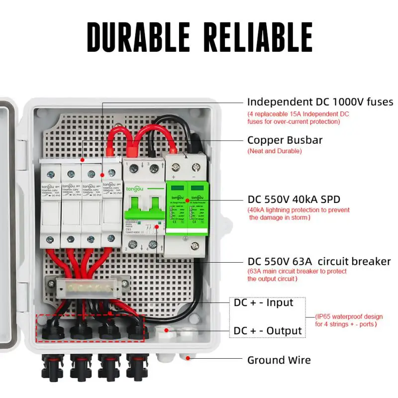 

Solar Panel Distribution Box 4 In 1 Out 1000V PV DC Combiner Box Solar System For Household Distribution Complete Kit