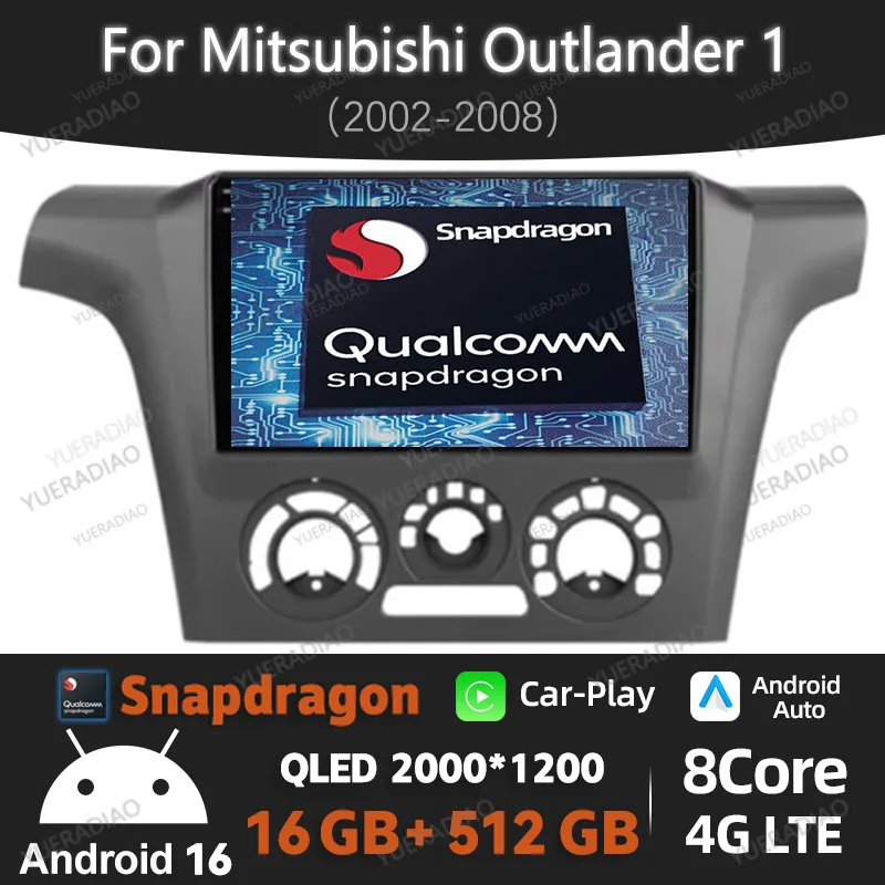 Radio para Auto Android 16 para Mitsubishi Outlander 1 2002 - 2008, Unidad Principal Multimedia, Reproductor de Video Estéreo, Navegación GPS, 4G LTE, 5G WIFI, DSP