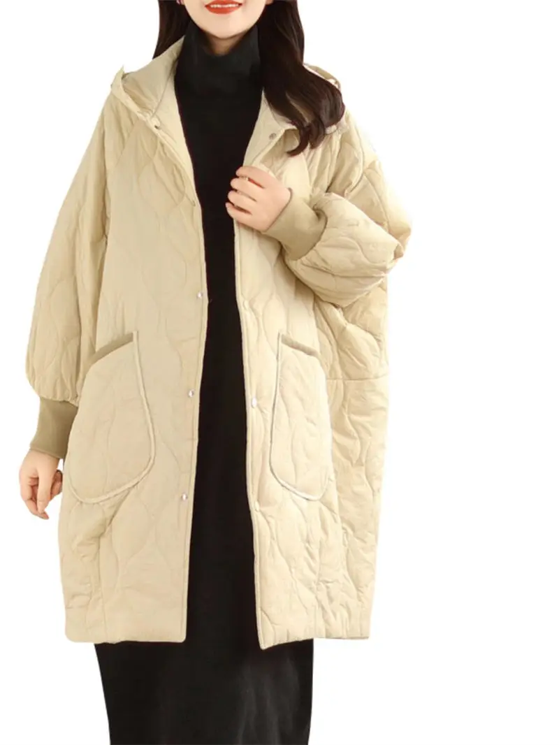 2023 Winter Oversized Mid length Down Cotton Coat Korean Edition Loose Hooded Warm Padded Jacket For Women Casual Overcoat Z4202