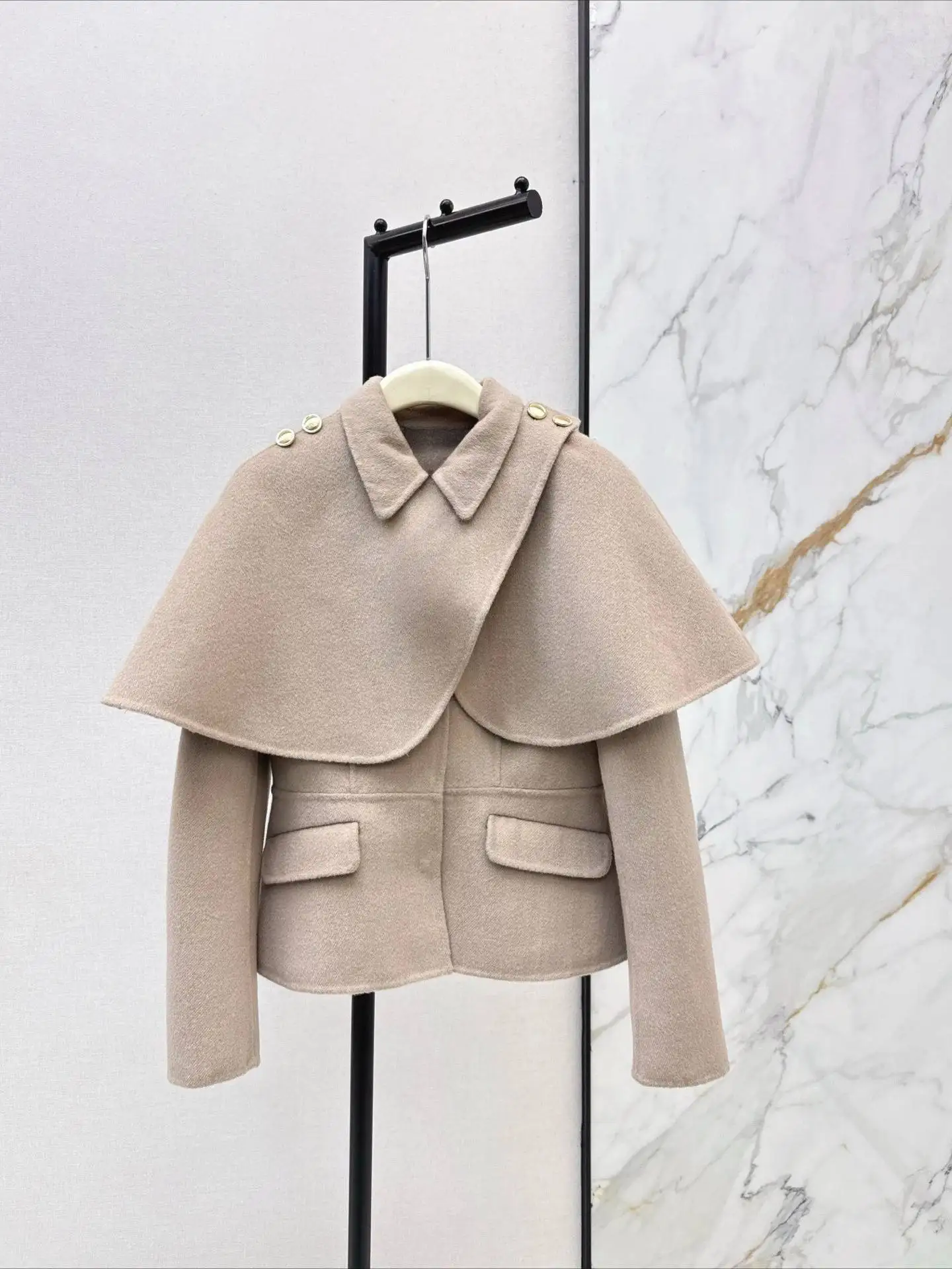 Vintage klassischer Wollumhang mit Revers an der Taille, schmal geschnittener Damenmantel, elegante Party, Urlaub, Herbst, neue Damenjacke