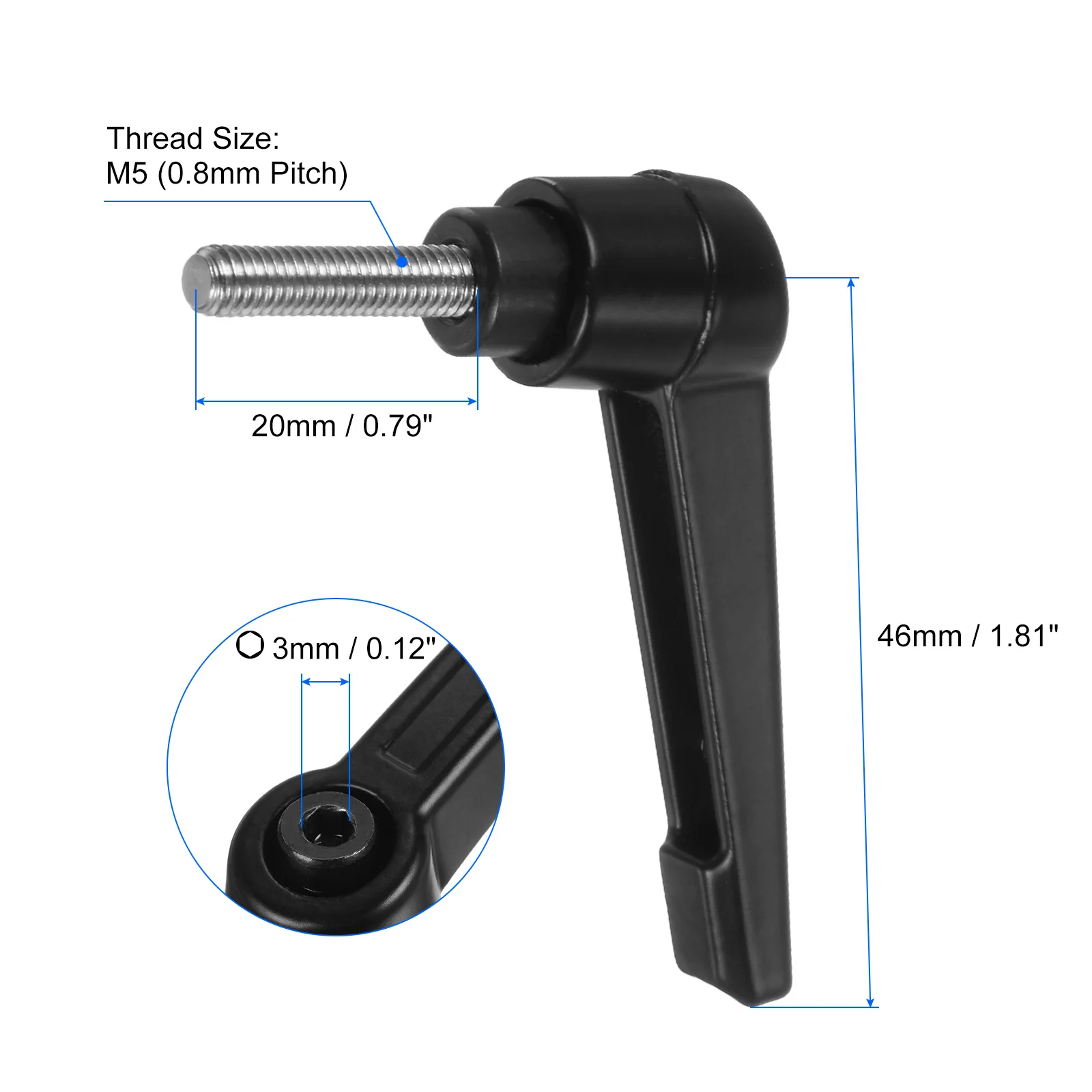 2 Pcs Adjustable Clamping Lever Handles Knob M5 M6 M8 304 Stainless Steel Clamping Lever Handles 15/20/25/30//40/50/60/70/80MM