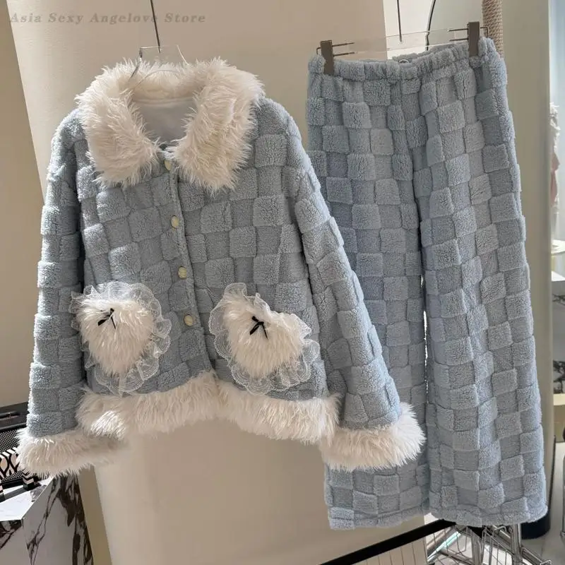

Пижамный комплект из кораллового флиса, верхняя одежда с меховым воротником, новая зимняя толстая женская элегантная одежда для сна, одежда для дома, ночная рубашка, теплая домашняя одежда