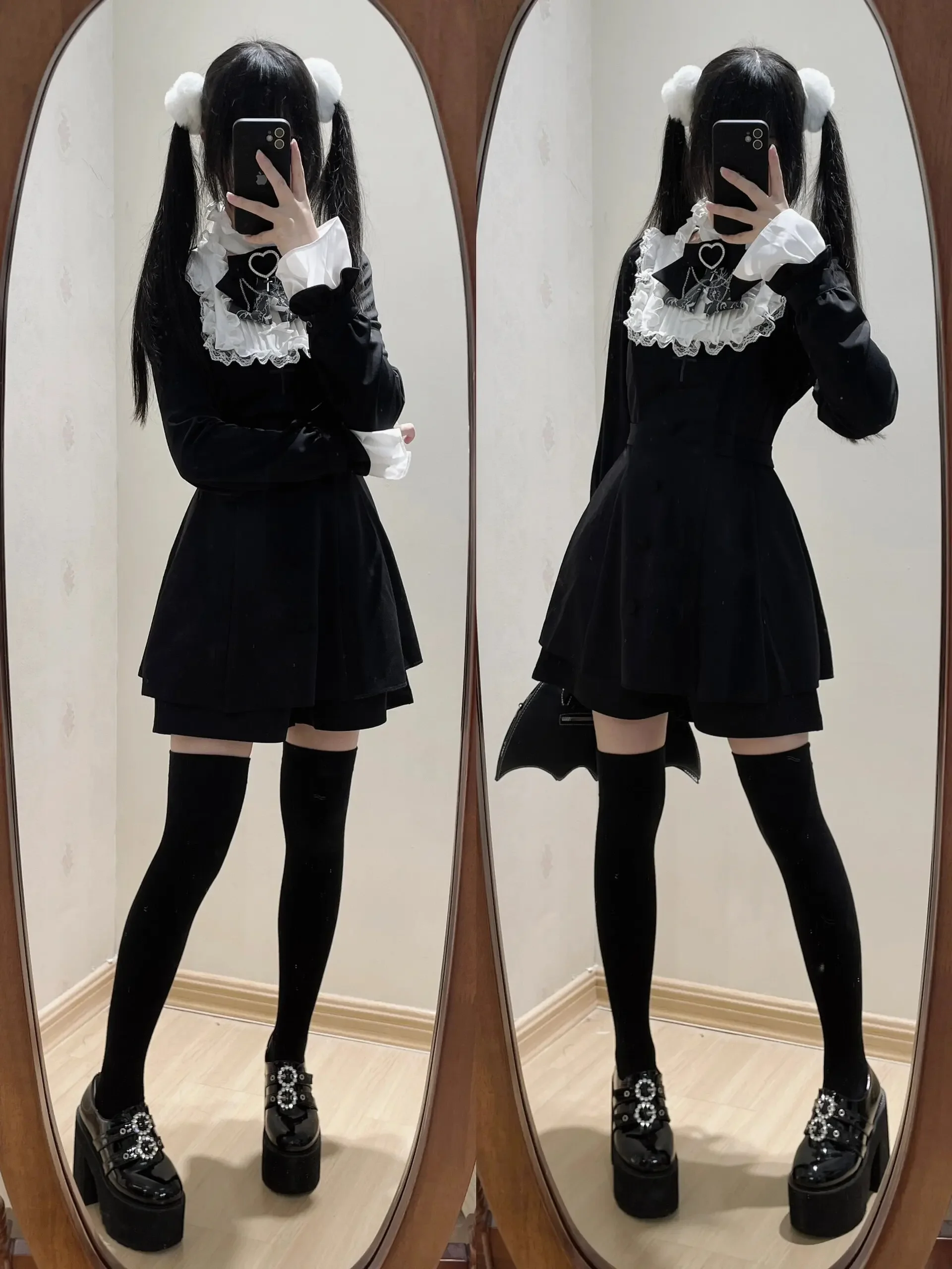 Japanese Mine Lolita Shorts Set Dress Sets Women Autumn Lace Bow Black Long-sleeved Dress Suit Two Piece Sets Womens Outifits