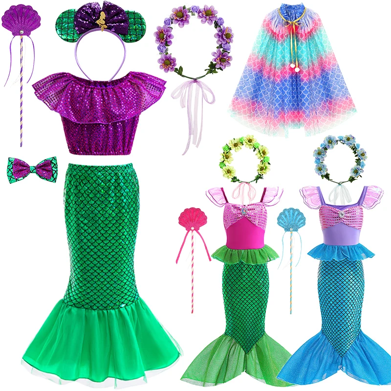 

New Summer Fancy Girl Shiny Little Mermaid Costume Children Cosplay Masquerade Elegant Party Princess Dress Holiday Kids Clothes