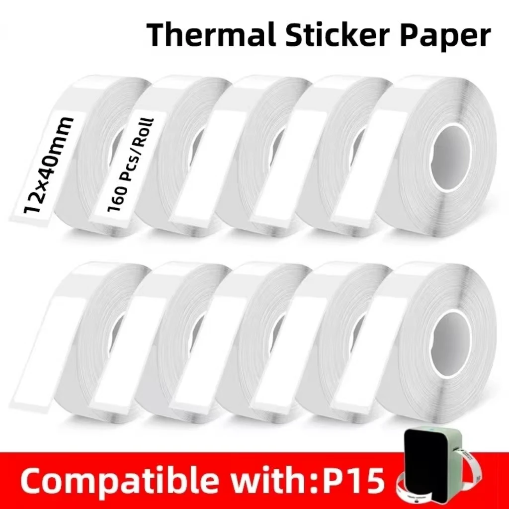 2Rolls White Thermal Self-Adhesive Label Paper12×40mm Size,Multi-Purpose for Barcodes, Factories, Daily Office Use