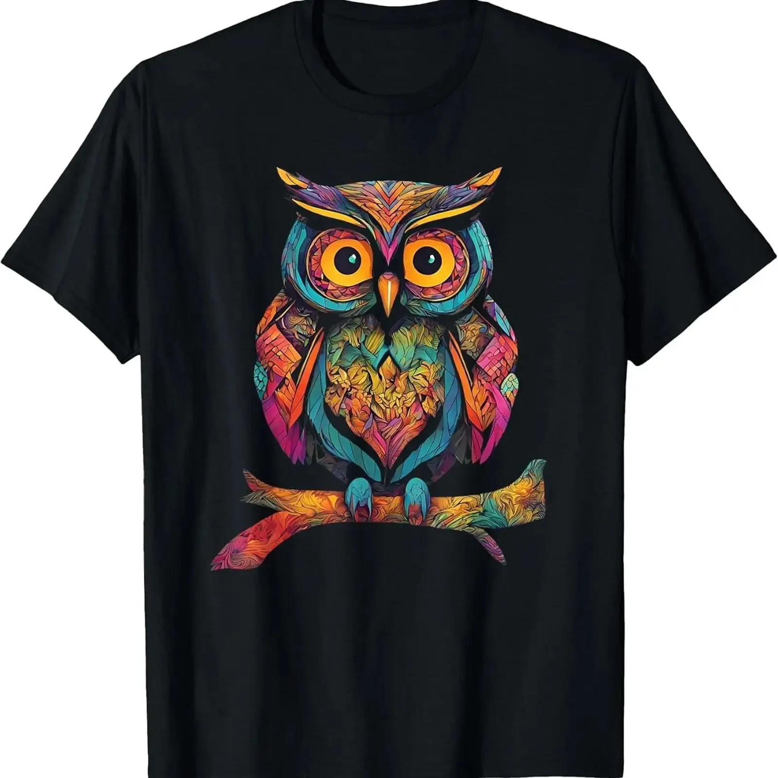 BEST NEW Owl Perched On A Tree Branch Colorful Pattern Lover Cotton T Shirt S 3XL vintage Washed Unisex designer clothes