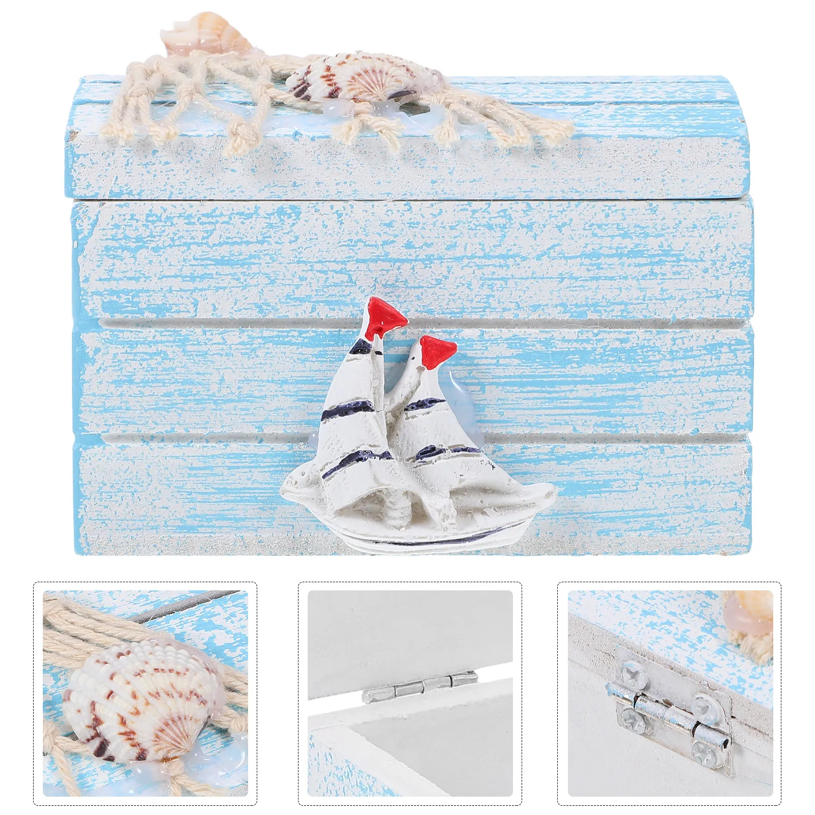 Wooden Jewelry Box Mediterranean Style Creative Jewelry Organizer Storage Case Earring Necklace Bracelet Holder Trinket Storage