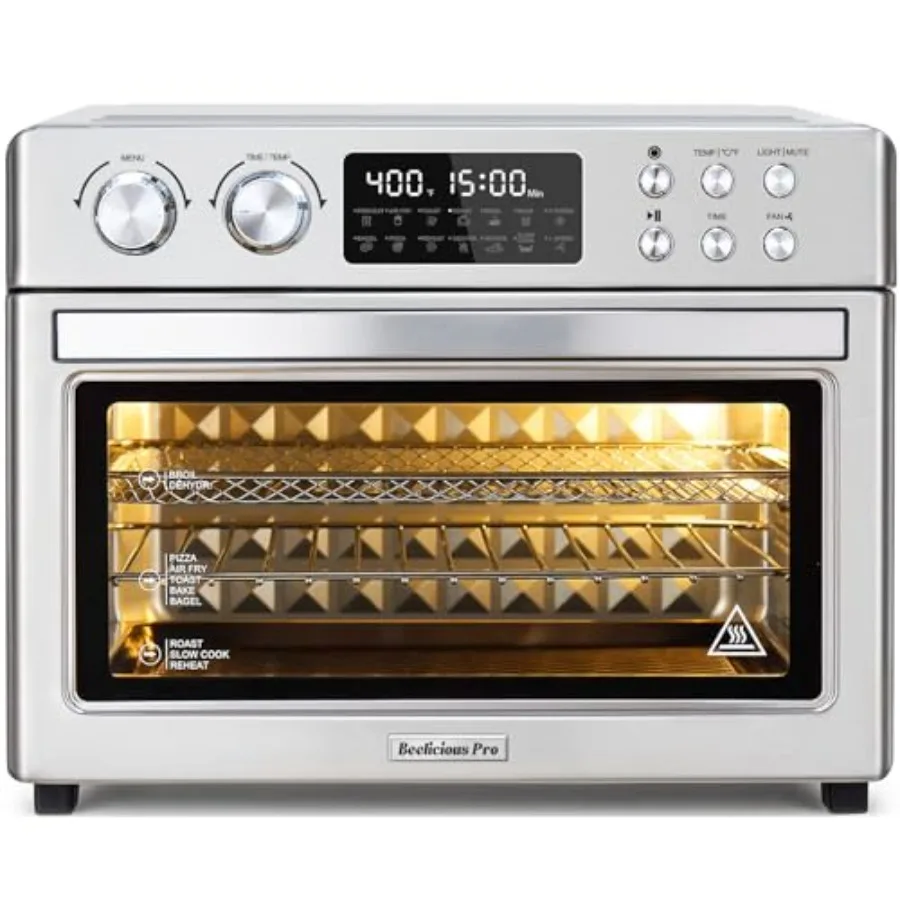 

Countertop air fryer toaster oven combo for home cooking, stainless steel, black, 12-in-1 versatility with rotisserie, 3-layer