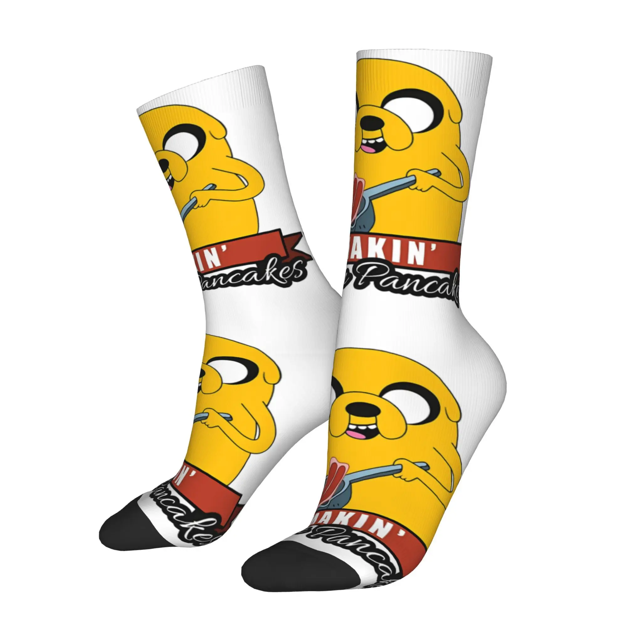 

Retro Jake Makin' Bacon Pancakes Men's Socks Adventure Time Unisex Hip Hop Pattern Printed Funny Crew Sock Gift