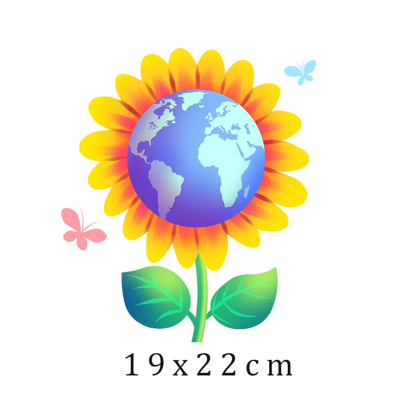 Sunflower Iron On Patches Sun Flower Heat Transfer Stickers Clothes Stripes Women Thermal Stickers T-Shirt Applique