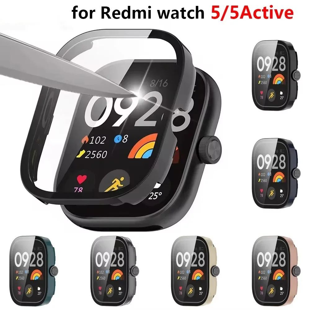 Glass+case for Xiaomi Redmi Watch 5/5 Lite, All-Around Screen Protector Hard PC Bumper Tempered Glass for Redmi Watch 5/5 Lite