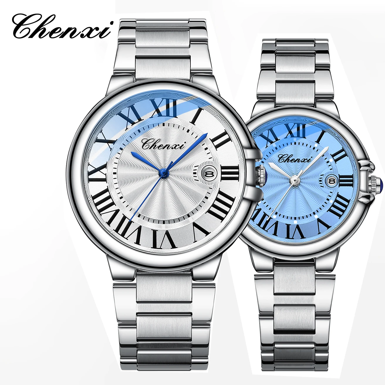 CHENXI origineel horloge paar horloges paar mannen en vrouwen 2 stuks set zakelijke mode roestvrijstalen band analoog quartz horloge