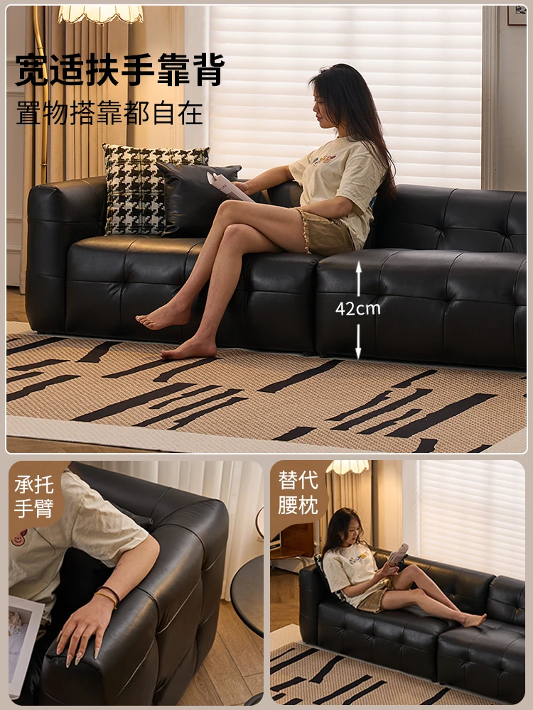 أريكة مارشميلو سوداء، شقة صغيرة، غرفة معيشة 2025، متجر ملابس فرنسي جديد، أريكة فنية جلدية لمشاهير الإنترنت