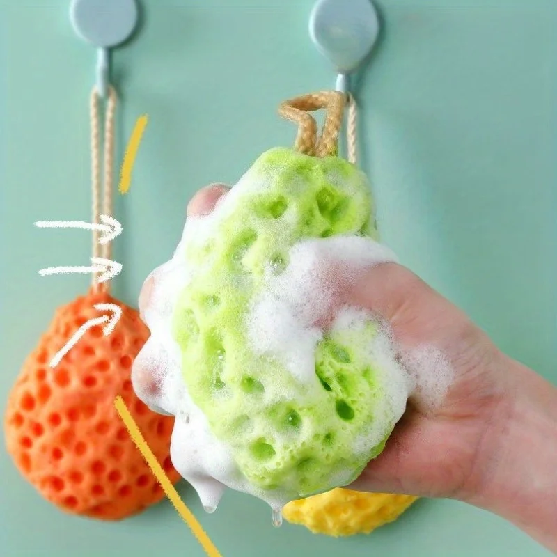 قطعة واحدة من إسفنجة حمام على شكل قرص العسل اليابانية - إسفنجة استحمام فائقة النعومة مع خلايا قرص العسل، قبضة غير قابلة للانزلاق، جسم تقشير لطيف