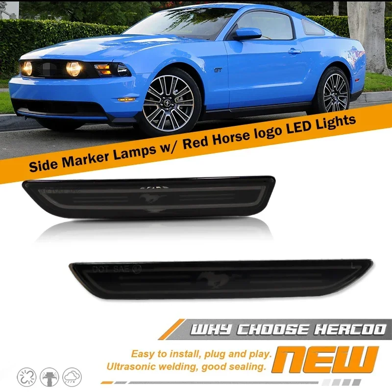 Car Front Rear Fender Side Marker Turn Signal Lights w/ Horse logo LED Parking Lights For Ford Mustang 2010 2011 2012 2013 2014