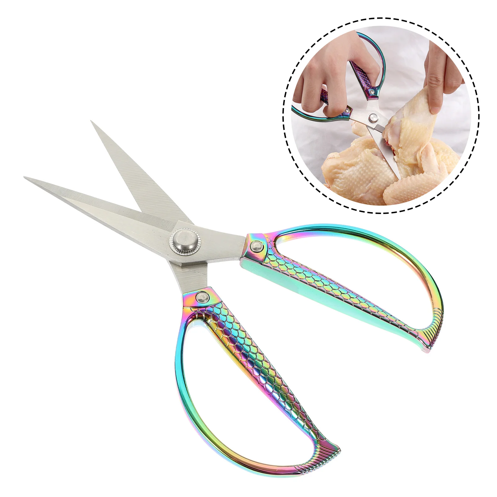 

Stainless Steel Kitchen Scissors Food Shear Heavy Duty Chef Knife Poultry Cutting Ergonomic Handle Safe Fish Pattern